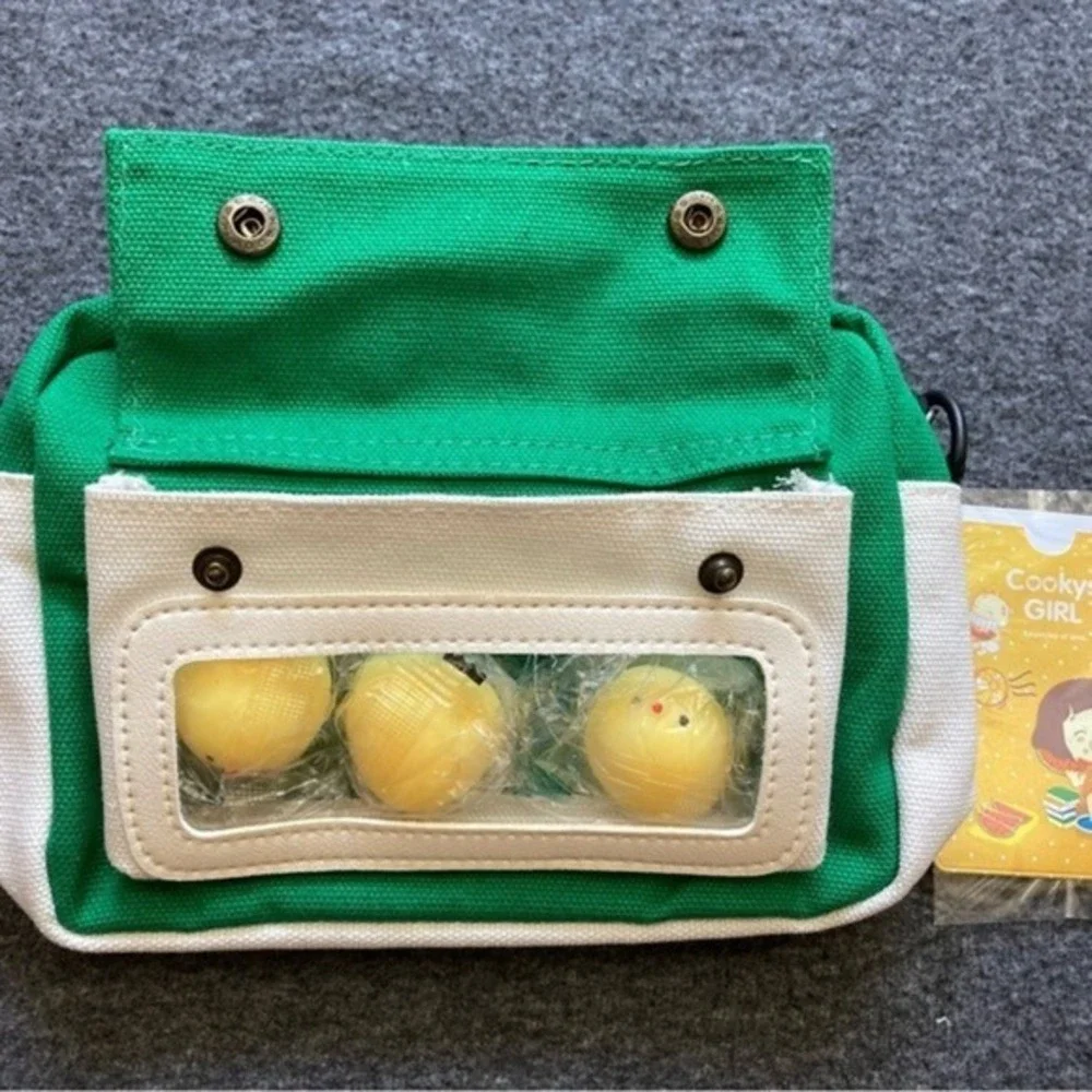 Green Canvas Messenger Shoulder Bag with Stress Relief Chicken Toy Cute‎ Satche
